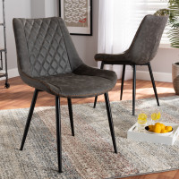 Baxton Studio T-18213-Greyish Brown/Black-DC Loire Modern and Contemporary Grey and Brown Faux Leather Upholstered Black Finished 2-Piece Dining Chair Set